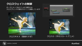 クロスウェイトの制御
ポーズによって乱れてしまう箇所のみ
クロスブレンドの値を小さくして調整しています
クロスＭＡＸ（服崩れすぎ） クロス小（手付スカートアニメ）
 