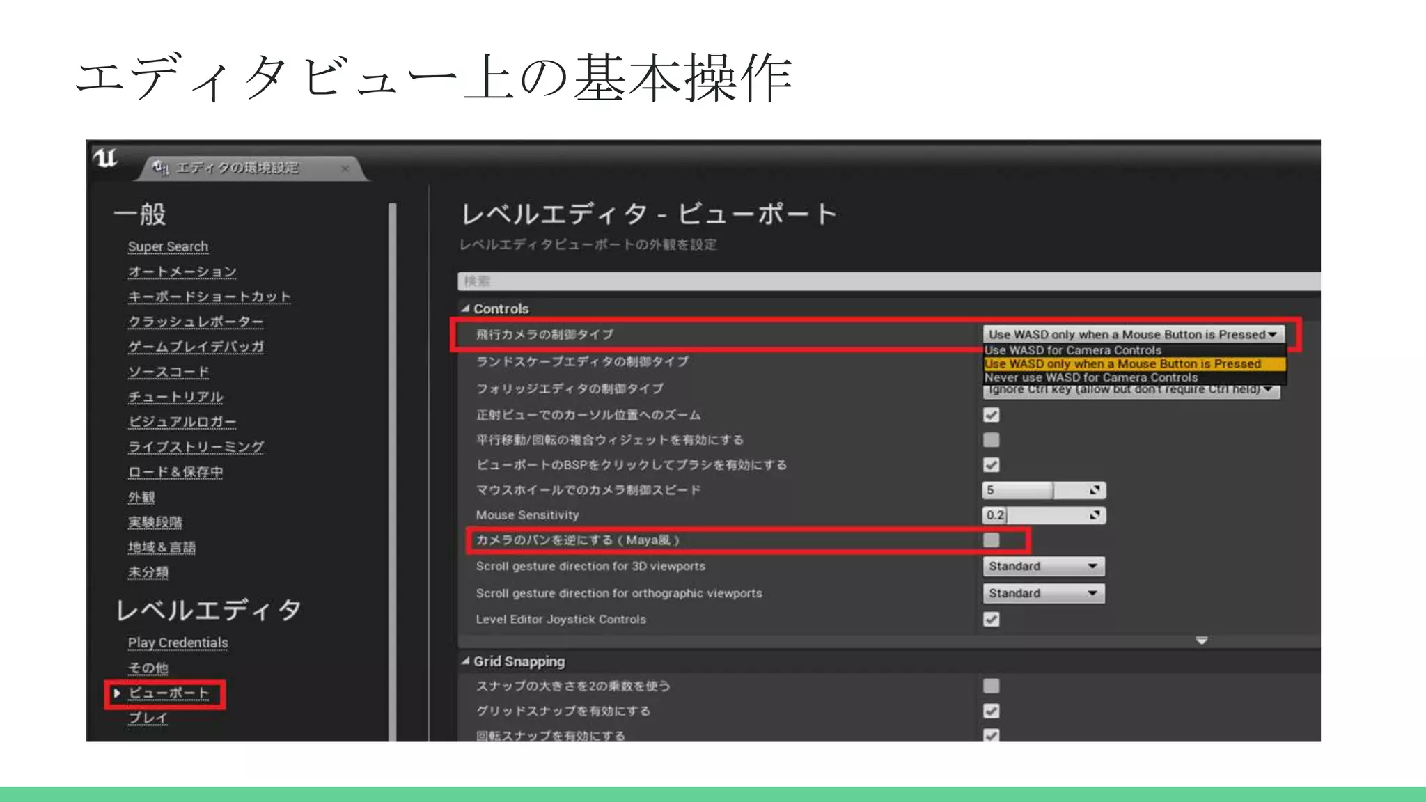 エディタビュー上の基本操作
 