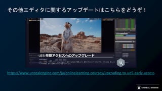 その他エディタに関するアップデートはこちらをどうぞ！
https://www.unrealengine.com/ja/onlinelearning-courses/upgrading-to-ue5-early-access
 