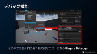デバッグ機能
その中でも個人的に強く魅力的なのが　こちらNiagara Debugger
 
