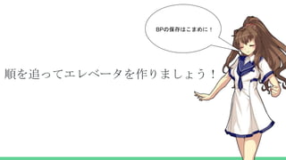 順を追ってエレベータを作りましょう！
BPの保存はこまめに！
 
