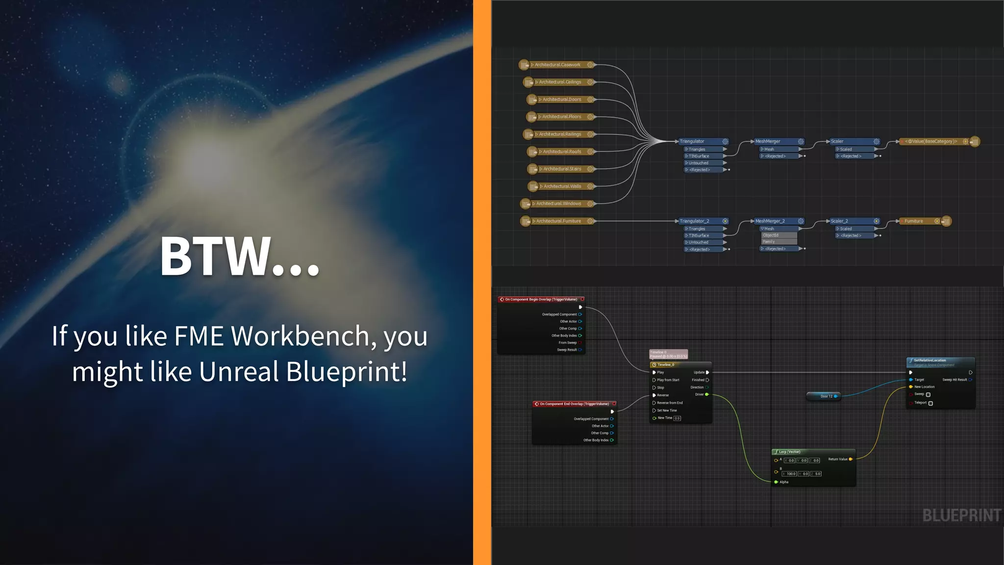 BTW...
If you like FME Workbench, you
might like Unreal Blueprint!
 