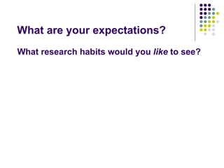 What are your expectations? What research habits would you  like  to see? 