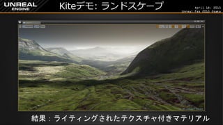 April 18, 2015
Unreal Fes 2015 Osaka
Kiteデモ: ランドスケープ
結果：ライティングされたテクスチャ付きマテリアル
 