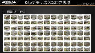 April 18, 2015
Unreal Fes 2015 Osaka
Kiteデモ：広大な自然表現
• 撮影プロセス
 