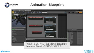 #ue4fest
Animation Blueprint
アニメーションイベントの受け取りや変数の制御も
Animation Blueprint内で行うことができる
 