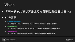 #ue4fest#ue4fest
•
• 3
• Communication
•
• Information
•
• Automation
•
 