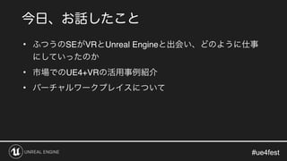 #ue4fest#ue4fest
• SE VR Unreal Engine
• UE4+VR
•
 