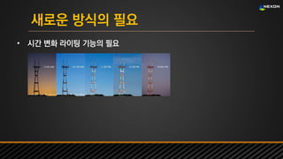 UNREAL SUMMIT 2016
새로운 방식의 필요
• 시간 변화 라이팅 기능의 필요
 