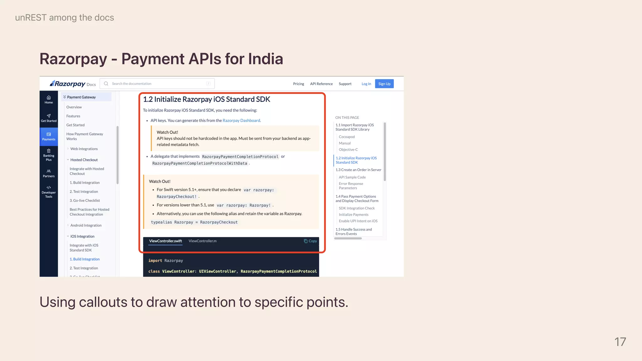 Razorpay-PaymentAPIsforIndia
Usingcalloutstodrawattentiontospecificpoints.
unRESTamongthedocs
17
 