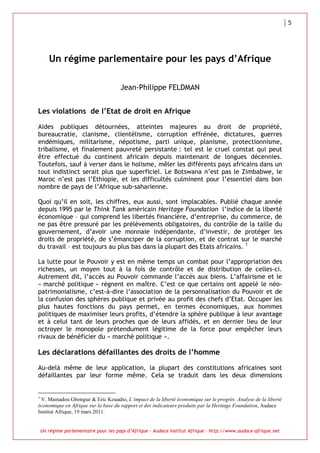 Un Regime Parlementaire Pour L Afrique Jp Feldman