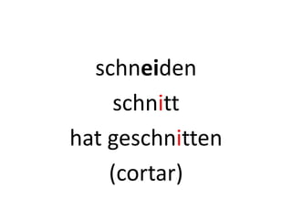 schneiden
schnitt
hat geschnitten
(cortar)
 