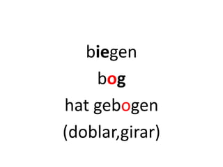 biegen
bog
hat gebogen
(doblar,girar)
 
