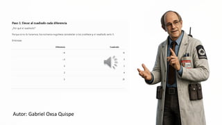 Paso 3. Elevar al cuadrado cada diferencia
¿Por qué al cuadrado?
Porque si no lo hacemos, los números negativos cancelarían a los positivos y el resultado sería O,
Entonces:
Diferencia
-4
-3
Autor: Gabriel Oxsa Quispe
Cuadrado
« :
¿o
14-49]
LL E
d ¿Y A
a
MAN
 