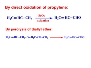 By direct oxidation of propylene : By pyrolysis of diallyl ether :   
