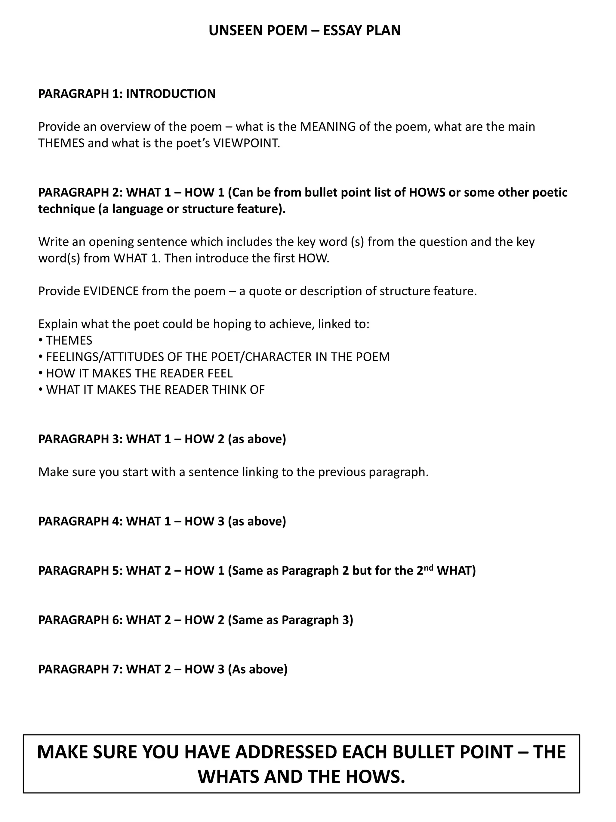 Unseen poem revision handout | PPTX