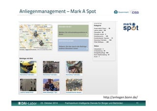 Anliegenmanagement – Mark A Spot 
http://anliegen.bonn.de/ 
23. Oktober 2014 Fachzentrum Intelligente Dienste für Bürger und Behörden 11 
 