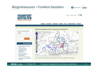 Bürgerdiskussion – Frankfurt Gestalten 
23. Oktober 2014 Fachzentrum Intelligente Dienste für Bürger und Behörden 13 
 