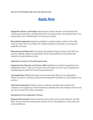 Unskilled Jobs In USA With Visa Sponsorship 2024 - Apply Now.pdf | Free ...
