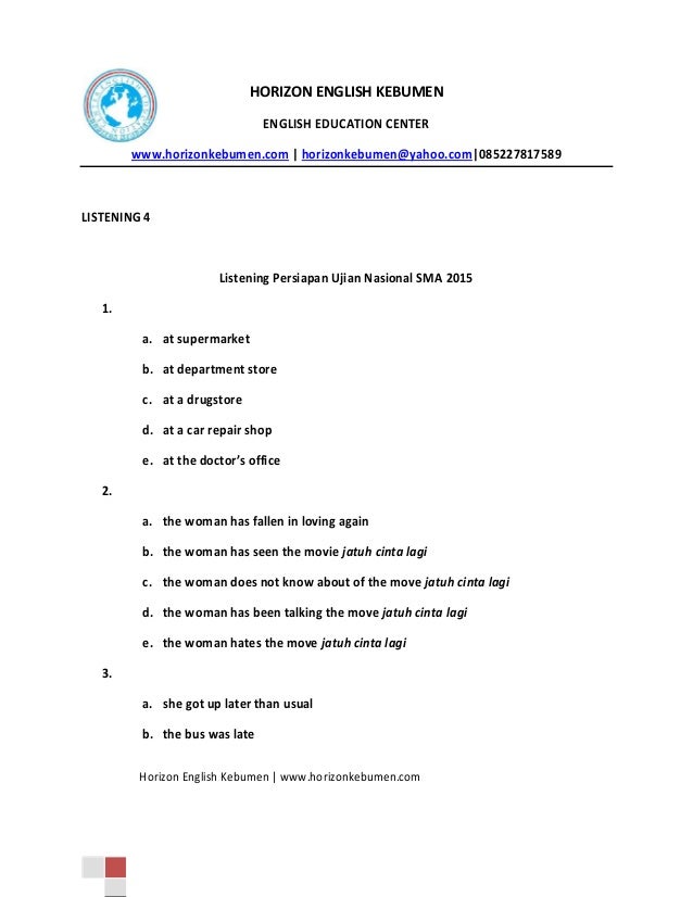 Listening Bahasa Inggris Sma 2015