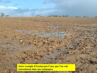 Autre exemple d’érosion par l’eau, que l’on voit couramment dans nos campagnes 