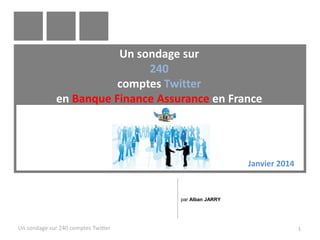 Un sondage sur
240
comptes Twitter
en Banque Finance Assurance en France
Un sondage sur 240 comptes Twitter 1
par Alban JARRY
Janvier 2014
 