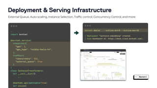 Deployment & Serving Infrastructure
External Queue, Auto-scaling, Instance Selection, Traffic control, Concurrency Control, and more
 