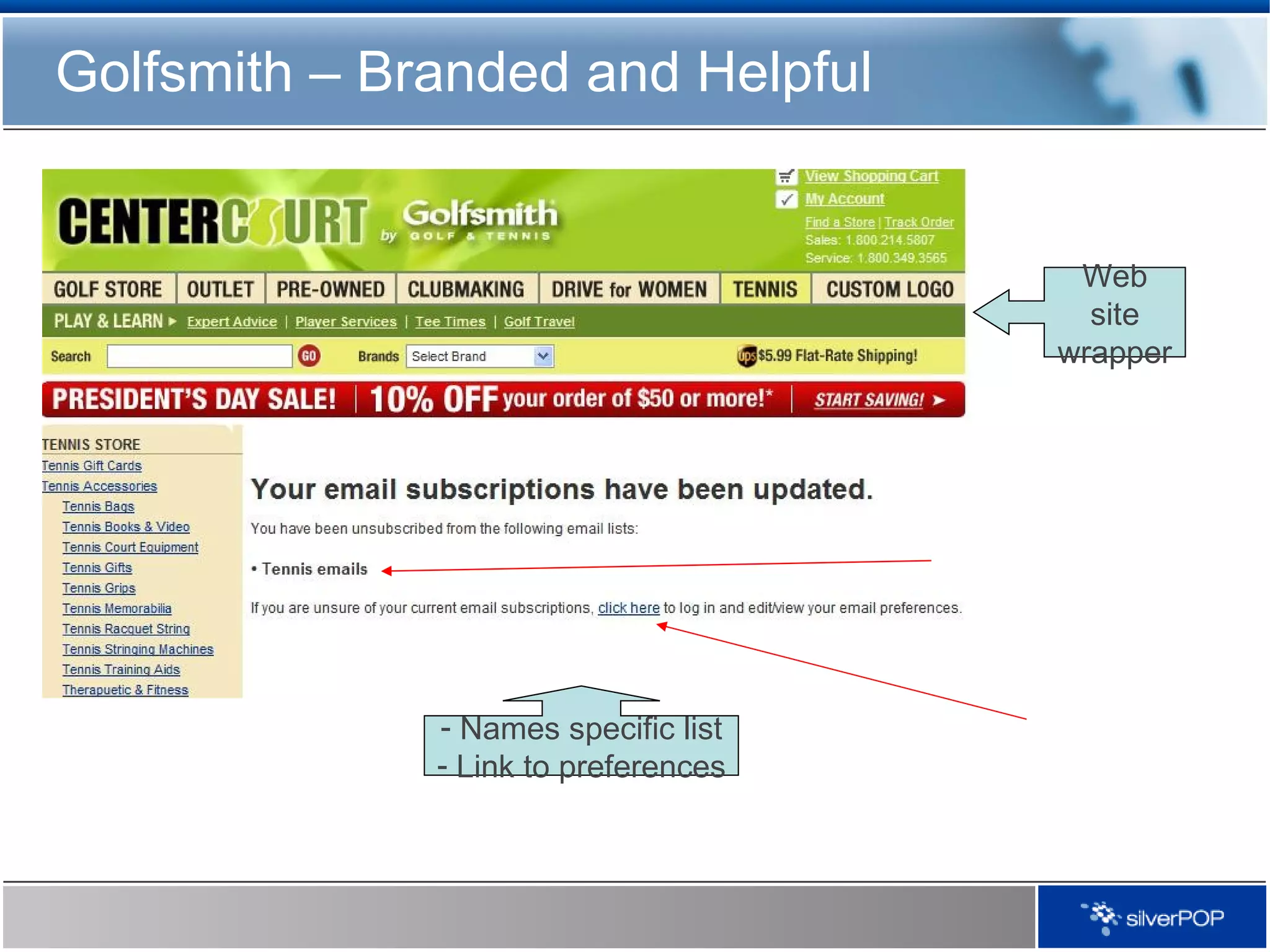 Golfsmith – Branded and Helpful Names specific list Link to preferences Web site wrapper 