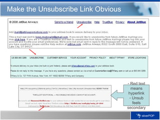 Make the Unsubscribe Link Obvious Red text means hyperlink Unsub feels secondary 