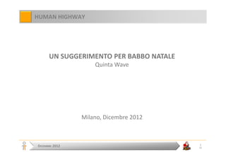 HUMAN HIGHWAY




      UN SUGGERIMENTO PER BABBO NATALE
                    Quinta Wave




                Milano, Dicembre 2012



                                         1
DICEMBRE 2012                            35
 