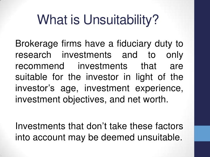 Unsuitability (Unsuitable Investments) Securities Fraud Practices