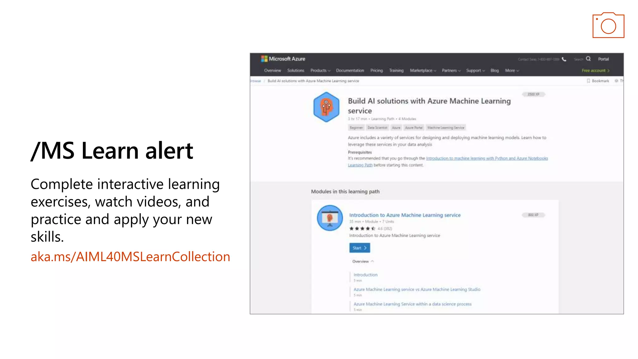 /MS Learn alert
aka.ms/AIML40MSLearnCollection
 