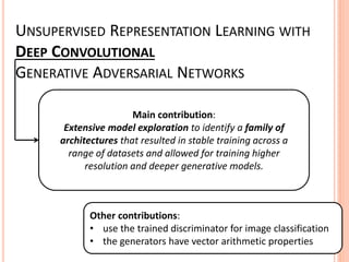 Unsupervised learning represenation with DCGAN | PDF