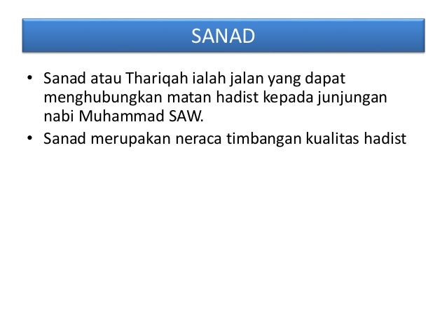 Unsur unsur pokok hadist