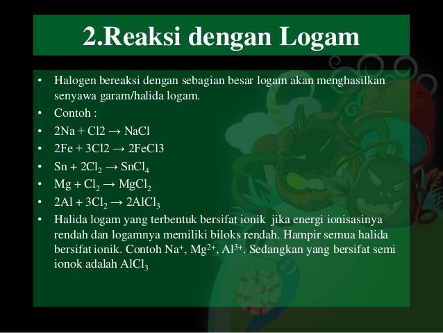 Kimia Unsur halogen, reaksi unsur halogen dan 