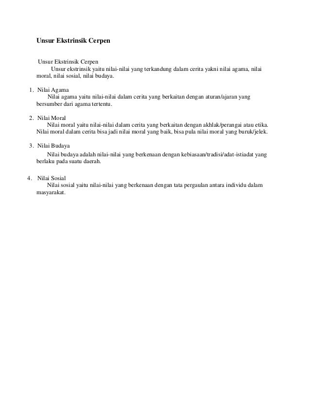Unsur intrinsik pada cerpen antara lain