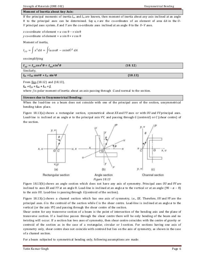 Unsymmetrical bending and shear centre