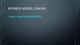 BUSINESS MODEL CANVAS
• https://youtu.be/QoAOzMTLP5s
 