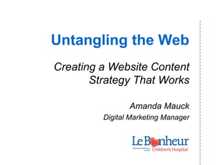 Untangling the Web
Creating a Website Content
Strategy That Works
Amanda Mauck
Digital Marketing Manager
 