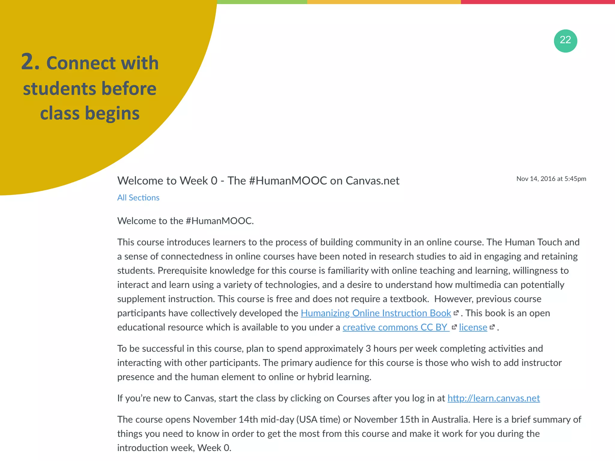 22
2. Connect with
students before
class begins
 