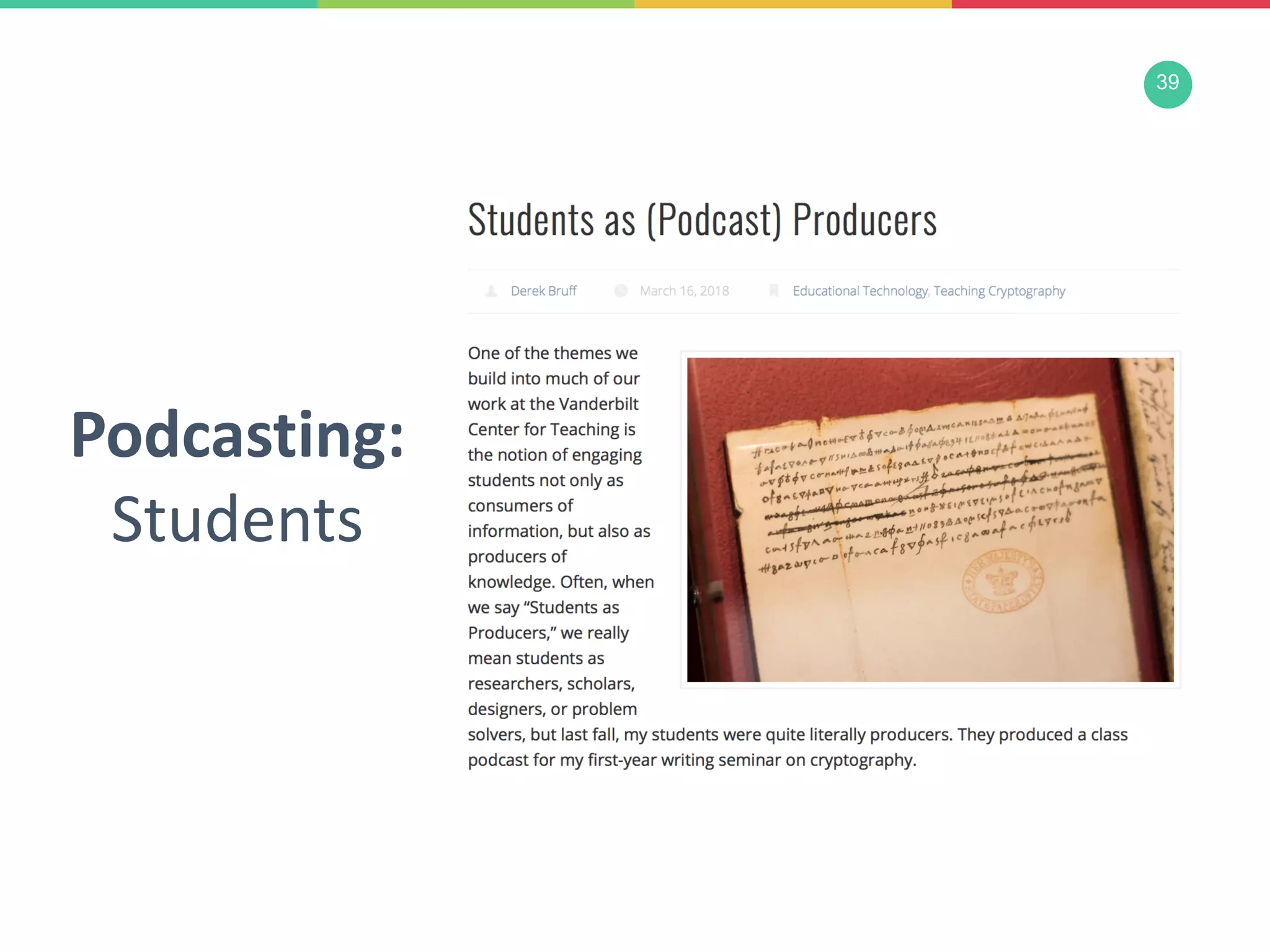 39
Podcasting:
Students
 