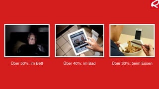 Über 50%: im Bett Über 40%: im Bad Über 30%: beim Essen
 