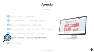 21
Agenda
www.app-arena.com
Wann und wo – „Einsatzmöglichkeiten“6
 