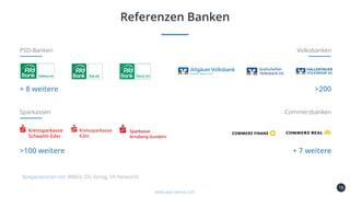 18
Referenzen Banken
www.app-arena.com
PSD-Banken
+ 8 weitere
Sparkassen
>100 weitere
Volksbanken
>200
Commerzbanken
+ 7 weitere
Kooperationen mit: BWGV, DG Verlag, VR-Networld
 