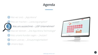 13
Agenda
www.app-arena.com
Was uns auszeichnet – „USP Unternehmen“3
 