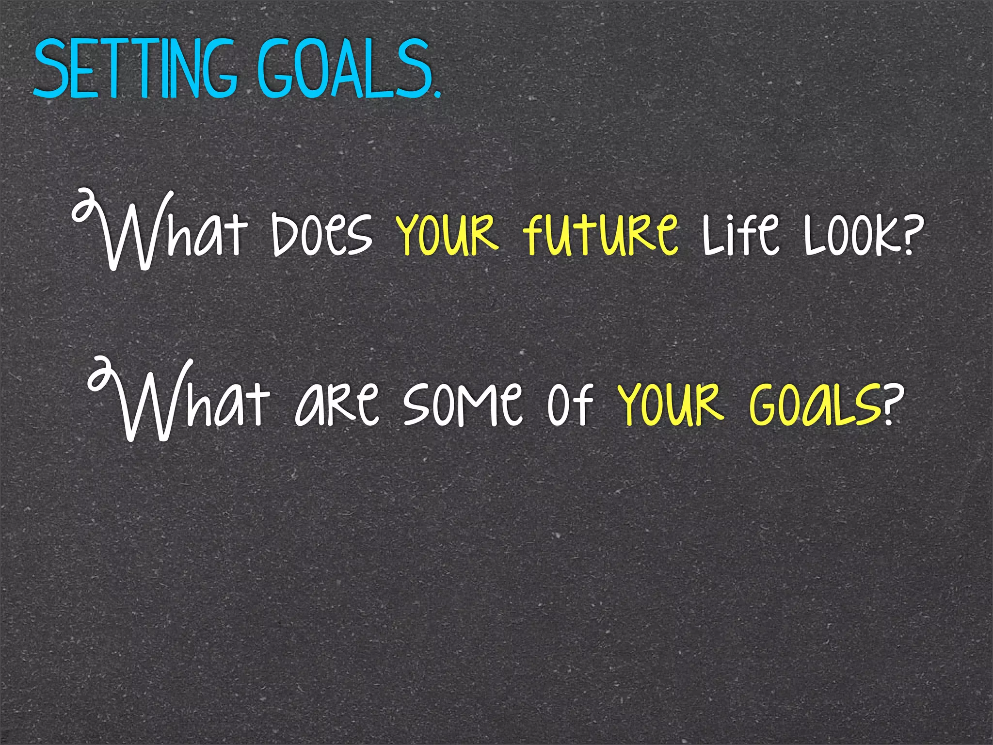 setting goals.

What does your future life look?

What are some of your goals?

 