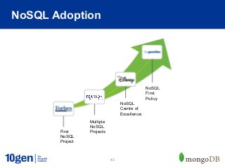 NoSQL Adoption




                                                NoSQL
                                                First
                                                Policy
                                 Multiple
                                   NoSQL
                                 NoSQL of
                                   Centre
                                 Projects
                                   Excellence
                 Multiple
                 NoSQL
       First     Projects
       NoSQL
       Project



                            43
 