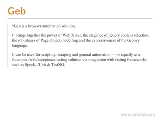 Taming Functional Web Testing with Spock and Geb | PDF
