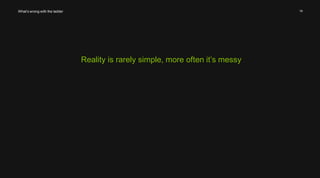 19 
Reality is rarely simple, more often it’s messy 
What’s wrong with the ladder 
 