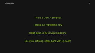 51 
This is a work in progress 
A nonlinear model 
Testing our hypothesis now 
Initial steps in 2013 were a bit slow 
But we’re refining, check back with us soon! 
 